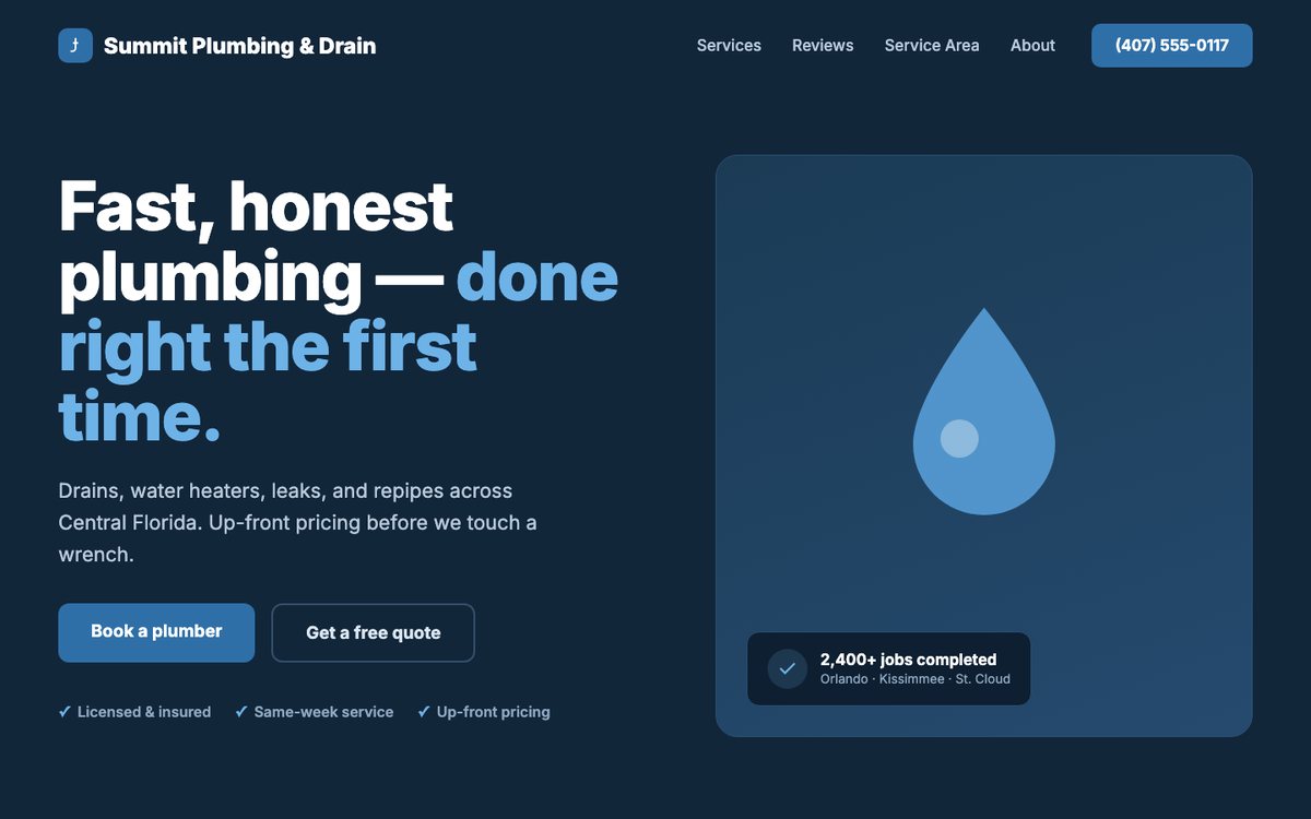 Concept website design — Summit Plumbing & Drain (sample, not a real client)