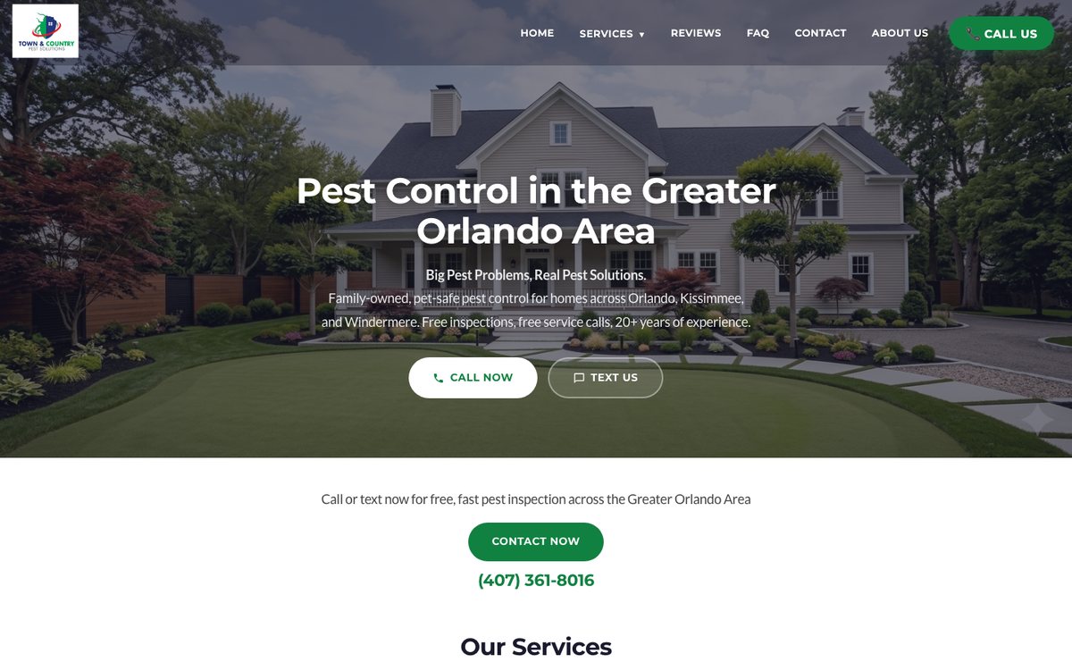 Town & Country Pest Solutions website — a live client site built by Workload Relief