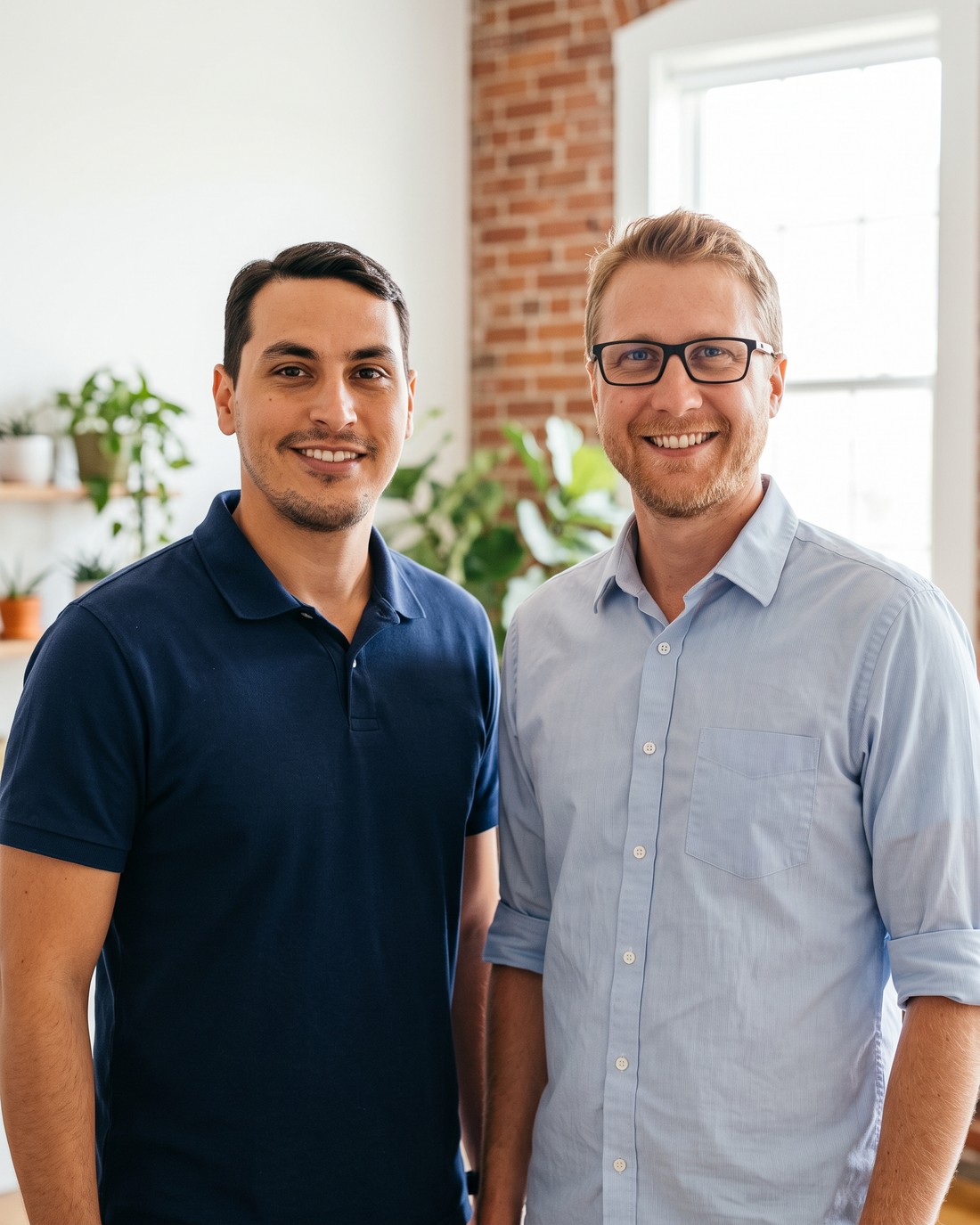Thomas and Walter, the two Workload Relief founders, side by side in their bright office